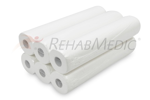 Caja 6 Rollos de Papel Camilla REHABMEDIC 60cm x70m, 2 capas, precorte 40cm